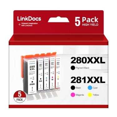Imagem de LinkDocs Cartuchos de tinta compatíveis com 280XXL 281XXL para Canon tr8620a Cartuchos de tinta para uso com impressora PIXMA TR7520 8520 TS6120 (pacote com 5, 1 grande BK 1 pequeno BK 1 ciano 1