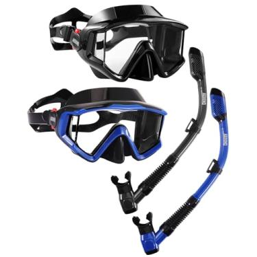 Imagem de Aegend Pacote com 2 equipamentos de mergulho para adultos, conjunto de snorkel seco, visão panorâmica, tecnologia anti-vazamento e anti-nevoeiro, alça ajustável para snorkeling, mergulho, natação com