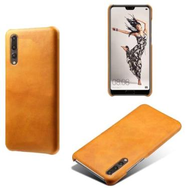 Imagem de Capa para Huawei P20 PRO,Proteção contra quedas,Casca de volta de cor sólida simples,Design de couro de imitação de plástico-Orange