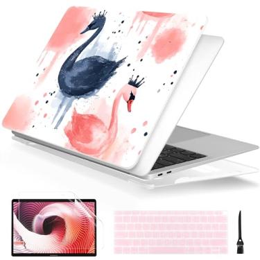 Imagem de Batianda Capa para MacBook Air M1 13 polegadas modelo A2337 A2179 A1932 2020 2019 2018, capa protetora fina e leve com padrão criativo com capa de teclado e protetor de tela, cisne