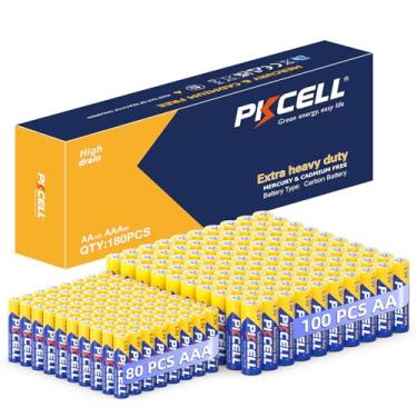 Imagem de PKCELL Pacote combo de pilhas AA AAA, 180 unidades, 100 baterias duplas A e 80 pilhas triplas A, bateria de carbono de alto desempenho de 1,5 V