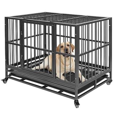 Imagem de Canis e caixas resistentes de 94 cm para cães de alta ansiedade, grande caixa indestrutível para cães à prova de escape, cercadinho para treinamento com rodas, portas duplas, fechaduras resistentes