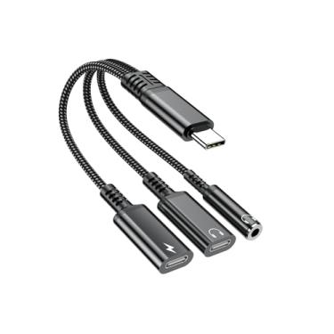 Imagem de Adaptador USB-C para fone de ouvido e carregador de 3,5 mm, carregador divisor auxiliar tipo C 3 em 1, cabo dongle compatível com iPhone 15/16 Pro/Max/Plus, iPad, Samsung Galaxy S22/S23/S24 Ultra