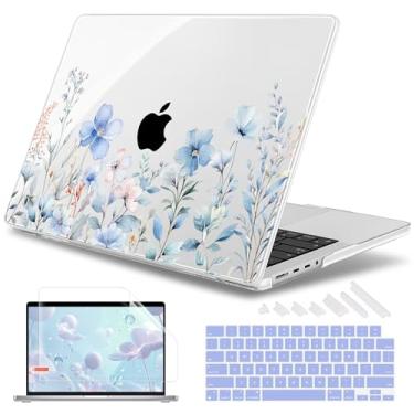 Imagem de May Chen Capa para MacBook Pro 16 2025 2024-2021 M4 M3 M2 M1 Pro/Max, compatível com A3403 A3186 A2991 A2780 A2485, capa protetora de plástico rígido com película de teclado, flor azul