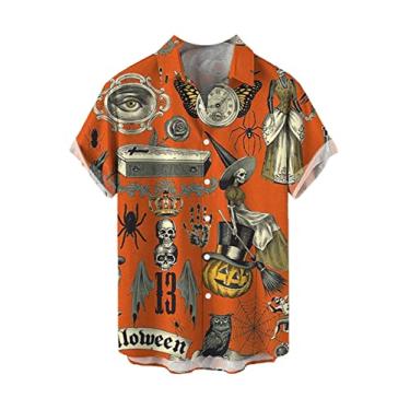 Imagem de Camisa De Verão Masculina Retrô Caveira Pirata Manga Curta Camisas De Lapela Botão Regular Camisa De Praia Casual Havaiano Tops, # 9, 3XL