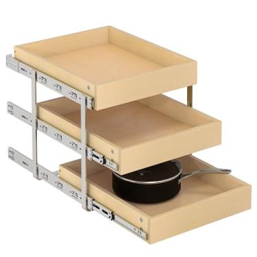 Imagem de WelFurGeer Gavetas de armário de madeira compensada de 43 cm com 3 camadas, prateleiras deslizantes lisas para armários de cozinha, gavetas removíveis para organização de cozinha doméstica