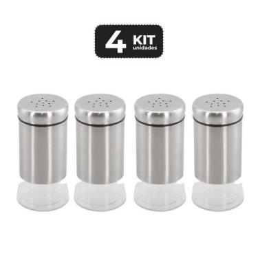 Imagem de Kit 4 galheteiro condimento saleiro de vidro inox 120 ml - Chef Line