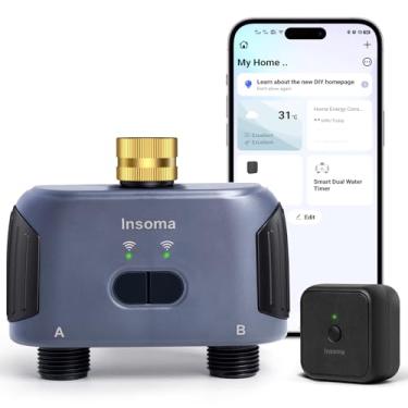 Imagem de Temporizador de água WiFi de 2 zonas, entrada de latão, temporizador de irrigação para mangueira de jardim, aplicativo, controle remoto, WiFi, mangueira, controle com gateway, controle de voz com