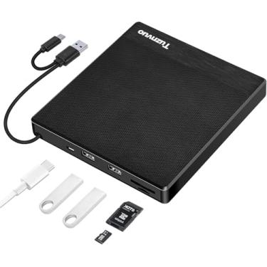 Imagem de Unidade externa de CD/DVD para laptop, gravador de CD USB 3.0 e tipo C, unidade óptica ultrafina portátil de CD/DVD +/-RW com portas USB/TF/SD para laptop/desktop/MacBook/Mac/Windows/Linux