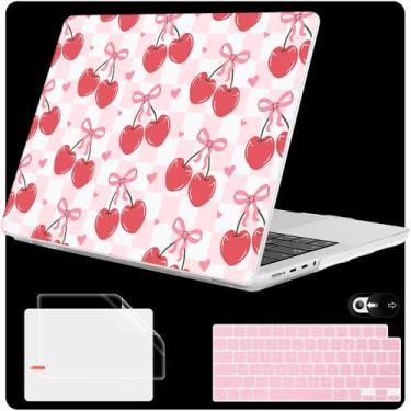 Imagem de Mektron Capa para MacBook Pro 2025 de 16 polegadas M4 A3403 A3186 M3 A2991 M2 A2780 M1 A2485 (2021/2023/2024) Pro/Max com Touch ID, capa de plástico rígido para laptop, capa de teclado, arcos cerejas