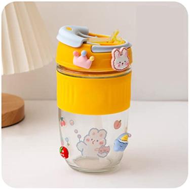 Imagem de Garrafa de vidro colorida de sorvete para s bonito café isolado leite suco de chá copo de água de vidro portátil com