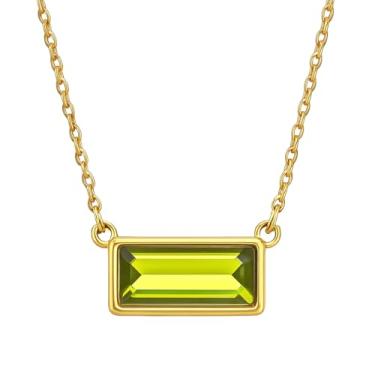 Imagem de Isla & Wren Co. Colar de corrente banhada a ouro com pingente retangular de cristal verde, 50,8 cm, banhado a ouro 18K - Joias femininas de luxo de qualidade de presente, camada simples