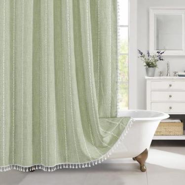Imagem de Cortina de chuveiro MitoVilla Sage Green Boho Algodão Linho 180x180cm