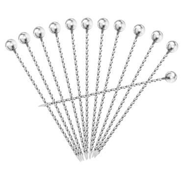 Imagem de Palhetas de coquetel de fio de metal, pacote com 12, palitos de aço inoxidável 304, espetos de coquetel reutilizáveis, palitos de enfeite Bloody Mary, palitos de martini de metal para aperitivos de