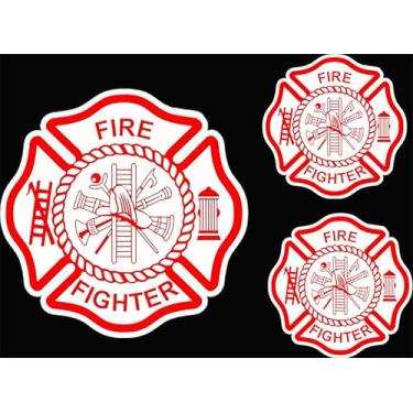 Imagem de Decalque de cruz maltês AG Bombeiro, adesivo de crachá vermelho, símbolo do Corpo de Bombeiros, pacote com 3 para bombeiros ou bombeiras