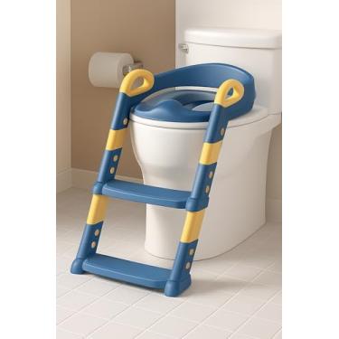 Imagem de Troninho Redutor Assento Vaso Sanitário Infantil Com Escada Assento Redutor Infantil Para Vaso Sanitário Petbuco Pinico Infantil, Mictório, Penico, Almofadado, Desfralde, Antiderrapante Azul e Amarelo