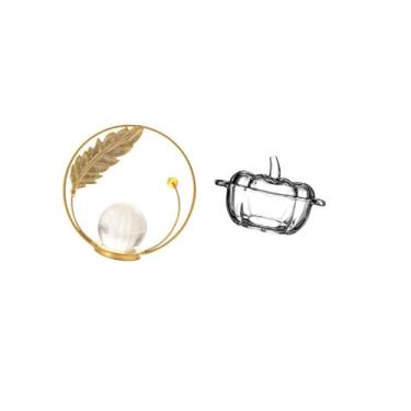 Imagem de Fenteer Escultura de Abóbora em Forma de Bola de Cristal, Estatueta de Metal, Tampa de Prato de Doces, Ornamento, Estátua, Suporte para Pote de Biscoitos, Tra