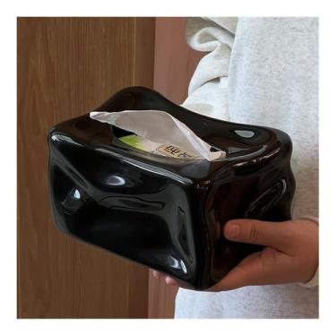 Imagem de Porta-lenços de papel quadrado de cerâmica para mesa de cabeceira, bancada, mesa de centro, suporte de caixa de lenços (Preto)