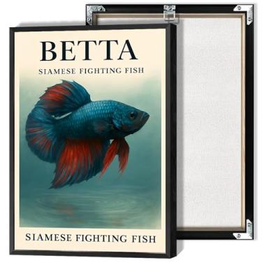 Imagem de Pôster vintage beta peixe siamês luta animal tela estética arte de parede vibrante expressionista vida marinha betta impressão pintura para sala de estar banheiro escritório decoração de parede 30,5 x