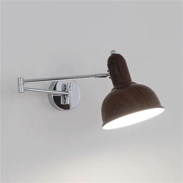 Imagem de Luminárias de parede de metal, arandelas de balanço, luminárias de cabeceira com abajur de celeiro para sala de estar, quarto, luz de leitura, braço oscilante, base E27 ajustável (cor noguei
