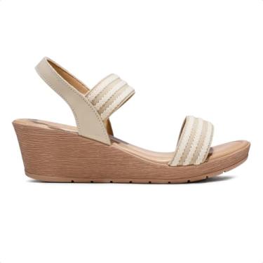 Imagem de Usaflex, Sandália Usaflex Anabela Multimateriais Bicolor Bege AB8704 Tamanho:37;Cor:bege