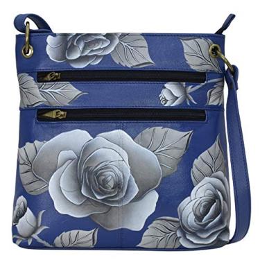 Imagem de Anna by Anuschka Bolsa feminina transversal média de couro legítimo, exterior pintado à mão, azul rosa romântico, Romântico, rosa, azul