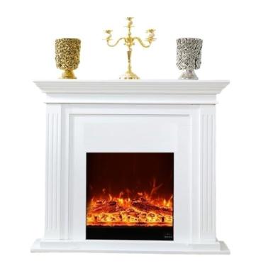 Imagem de Lareira Decorativa Lareira elétrica autônoma, lareira decorativa branca moderna com manto de carvalho, chama realista, controle remoto(Médio)