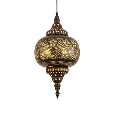 Imagem de Lustre moderno marroquino vintage pingente luz turco lâmpada gravura lustre industrial poroso árabe pendurado lâmpada luminária de teto para ilha de cozinha restaurante corredor foyer