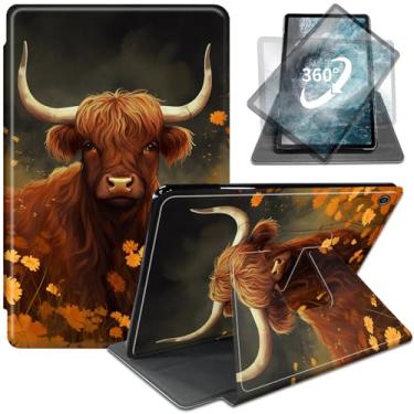 Imagem de Capa para iPad 10.2 iPad 9ª geração 2021/iPad 8ª geração 2020/iPad 7ª geração 2019, rotação de 360 graus + despertar/hibernar automaticamente, vaca highland simples