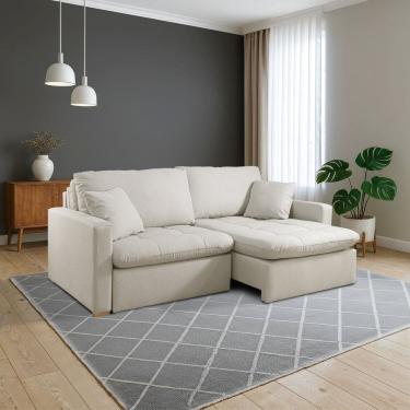 Imagem de Sofá Retrátil e Reclinável 220cm com Almofadas Decorativas Liv Espresso Móveis Bege Claro