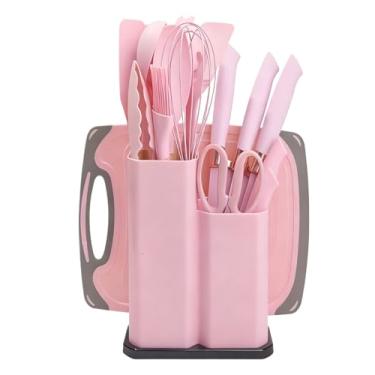 Imagem de Kit Completo Jogo Utensílios de Cozinha Luxo 19 Peças Com Tábua em Silicone PEQUENO(Rosa Bebê)