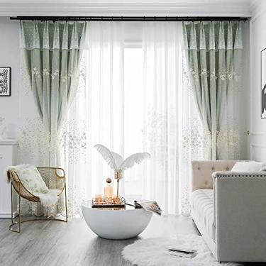 Imagem de Cortina blackout de camada dupla combinando com voile bordado em camadas sólido lápis plissado painel de cortina, para sala de estar, quarto de menina, sobreposição de tule, sombreamento térmico 1