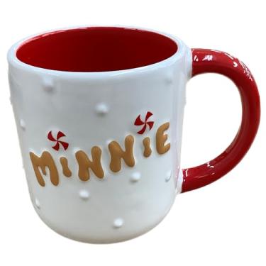 Imagem de Caneca de Natal da Disney, branca - Minnie Gingerbread Mouse, alça vermelha e interior, pintada à mão