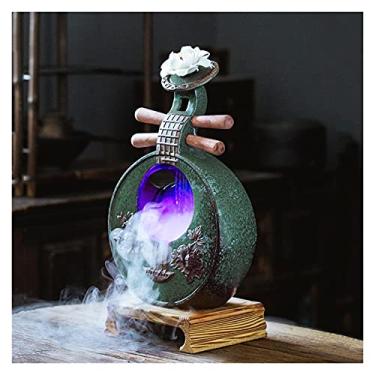 Imagem de Fonte de mesa fonte de mesa interior - fontes de cachimbo de cerâmica estilo chinês clássico humidificador de sala de estar decoração de mesa para fontes de escritório (cor: Cinzento) (C