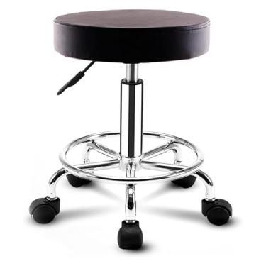Imagem de WYUYIWH Banquetas giratórias giratórias com rodas e apoio para os pés, banco giratório de couro ajustável, banco de elevação ajustável