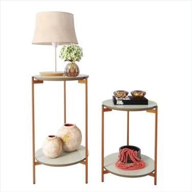 Imagem de Mesa de Canto para Sala, Mesa de Canto Industrial, Kit de Mesinhas de Centro Decoração Sala E Casa, Apoio de Canto Lateral de Sofá E Pés de Ferro(Off Nature/Bronze)