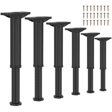 Imagem de 6 peças de suporte de cama de plástico reutilizável, altura ajustável, suporte central com base mais larga para mesa, sofá, mesa de jantar (6 grupos, preto)