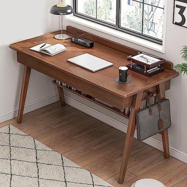 Imagem de YLFFFZZZ Mesa de computador com 2 gavetas e prateleiras, mesa de escritório em casa com ganchos, mesa de trabalho moderna para estudo, mesa de computador, mesa de trabalho para espaços pequenos (120 x