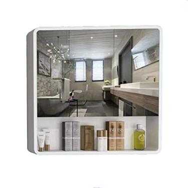 Imagem de Armário de espelho de banheiro com armazenamento de prateleiras, espelho montado na parede, tipo de parede adequado para banheiro, banheiro, banheiro, estilo simples (tamanho: 60 cm/23,6 polegadas)