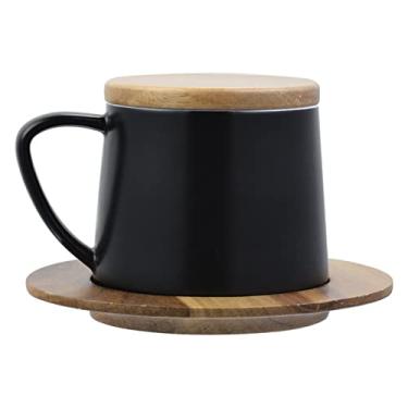Imagem de WYUYIWH Conjunto de copo único estilo europeu com tampa e porta-copos copo de água doméstico caneca de cerâmica simples conjunto de xícaras de chá da tarde xícara de chá de escritório xícara de café