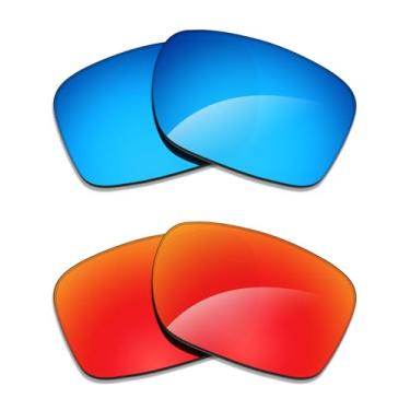 Imagem de Alphax 2 pares de lentes polarizadas de substituição para óculos de sol Oakley Top Spinner 4B OX3136 - azul + vermelho
