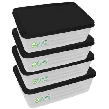 Imagem de Kit 4 Potes Herméticos Empilháveis 1,4L Tampa Preta Trava Marmita Cons