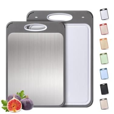 Imagem de Tábua de corte Socisen, pacote com 2 unidades, aço inoxidável e PP de 