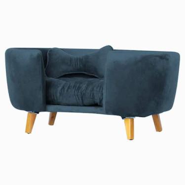 Imagem de Poltrona Cama Pet Hanna Estofada Tecido Veludo Divini Decor, Azul Mari