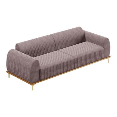 Imagem de Sofá Decorativo 3 Lugares Sala de Estar Base de Madeira Euro 280 cm Veludo Rosê - Gran Belo