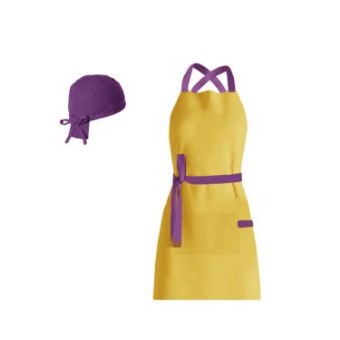 Imagem de Avental Amarelo Alça Cruzada Bandana Faixa Roxo Restaurante