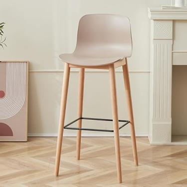 Imagem de Cadeira de bar bar madeira maciça encosto negociação recepção banco alto engrossado (marrom)