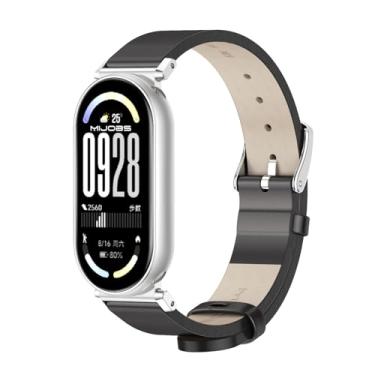 Imagem de MIJOBS Pulseira de couro genuíno respirável para Xiaomi Mi Band 10/9/8, pulseira de substituição para Mi Fit Band 10 SmartWatch para mulheres e homens