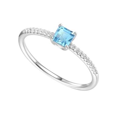 Imagem de Tirafina Anel quadrado de pedra preciosa e diamante, banhado a ouro amarelo 14K, anel solitário, anéis delicados para mulheres, anéis finos de pedra do mês de nascimento - 0,07 CTTW (pedra de 4 mm),