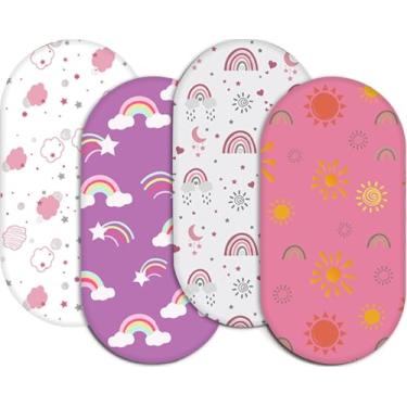 Imagem de Pacote com 4 lençóis de berço macios e elásticos para meninas, meninos, com arco-íris, respirável, confortável, adequado para ampulheta, retangular oval, lençol de berço de cabeceira